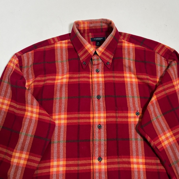 Burberry London Men's Check Button Down Shirt Red Made In U.S.A. Size M - Picture 2 of 12
